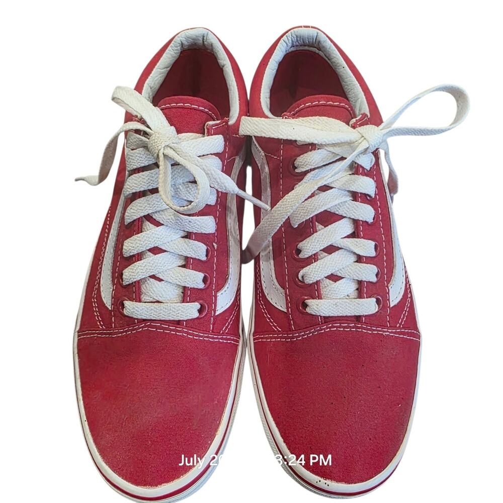 Vans Old Skool Red White Canvas Skate Shoes Sneakers Men's 7.5 Women's 9 - Picture 7 of 9